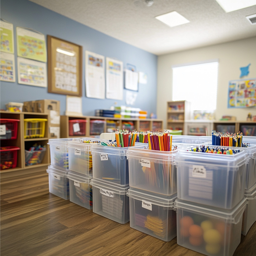 a storage space in a classroom