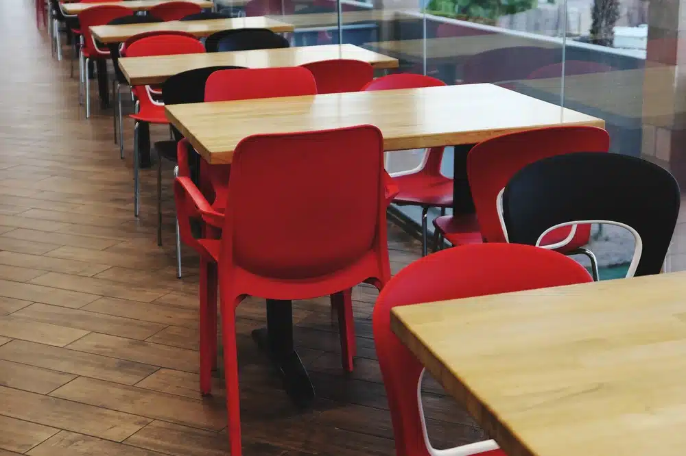 a close up of school dining furniture